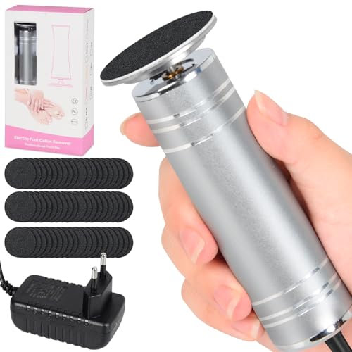 Piedicure Elettrico, Pedicure Elettrico Professionale Piedi Velocità Regolabile Rimuovi Calli Piedi Elettrico con 60 Cuscinetti di Ricambio, Lima per Piedi Elettrica Lima per Piedi e Talloni (Grigio)