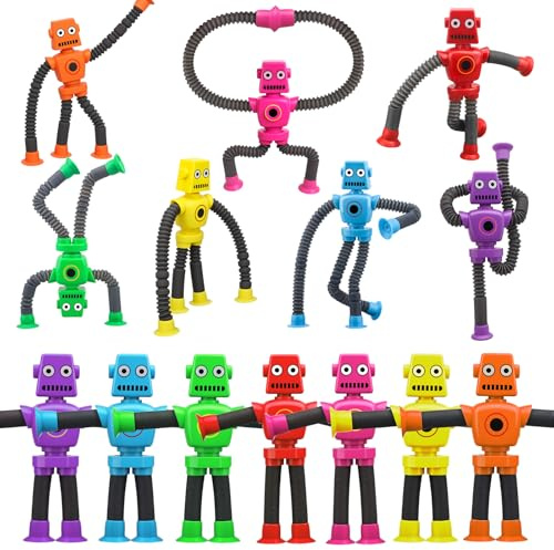 14 PCS Roboter Rohre Saug Fidget Spielzeug, sensorisches Badespielzeug für Kid Baby Kleinkind, teleskopische Saugtasche Roboter, Schreibtisch Dekor Spielzeug für Klassenzimmer Büro