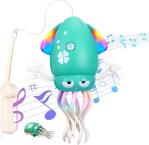 TPwsd Dancing Squid Toy,Funny Electric Dancing Octopus Toy with LED & Music,Creative Crazy 8-Leg Action Squid with Fishing Pole,Stress Relief Xmas Gift for Boys Girls
