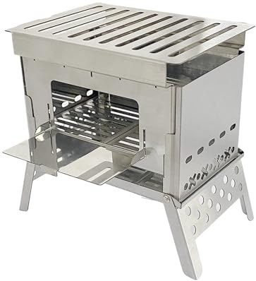 Stainless Steel BBQ Grill Stove Portable Folding Barbecue Firewood Stove Multifunction for Fishing Hiking Survival Cookware Tool