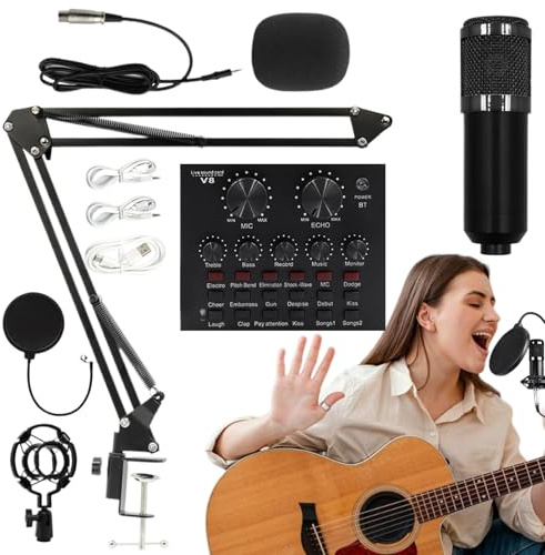 Pacchetto Di Attrezzature Per Podcast - Set Di Schede Audio In Streaming Live - Freening Bundle | Set Di Microfoni Registrati ABS | Kit Di Streaming Live Intuitivo, Forniture Di Studio Di Registrazion