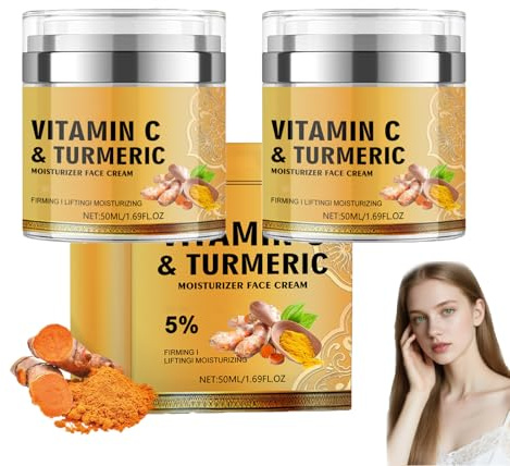 Crema viso con curcuma e vitamina C, crema viso schiarente alla curcuma per donne, idratazione quotidiana, anti-età, unifica la carnagione, cura naturale, cura rassodante antirughe (2 pz)