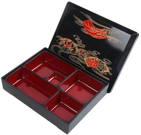 KESOTO Japanese Bento Box Lunch Box with 5 Compartments, Traditional, with Lid, Sushi Tray, Ideal for Business, Dips, Restaurants and Sushi, S