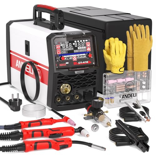 ANDELI Poste à souder 6 en 1 230V – MIG Pulse/TIG HF/Plasma/MMA – 160A aluminium – 40A découpe – IGBT – Acier, inox, fil fourré – MCT-416P