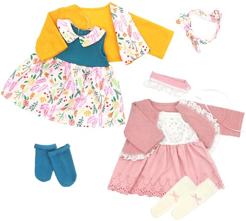 Vestiti per bambole da 50 a 55 cm, con fascia, vestito e calze, confezione da 2