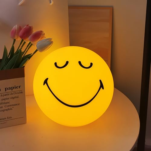 Diagwache Smiley-Nachtlicht, tragbare dreifarbige Tischlampe mit geschlossenem Augen-Smiley-Design, Nachttischlampe & Stehlampe für Kinderzimmer & Babyzimmer Dekoration
