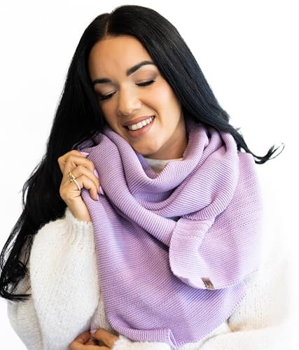 HEYO Damen Schal Winter Strickschal | H19603 | Weich Warm Gestrickt mit Leder Patch | Made IN EU (Lila)