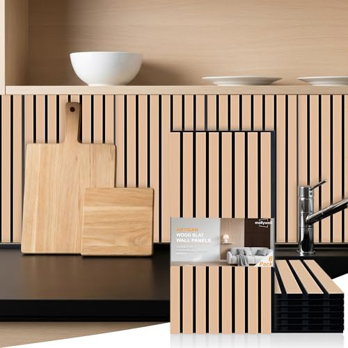 Mollywell Wood Slat Wall Panels, Time-Saving Installation, Wood Veneer, Sound Proofing Wall Decor, Sound Dampening Fluted Design for Home, Studio, Office & Focus Zone, 60x30 cm, Oak, 6 Pack