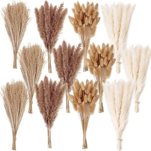 300PCS Trockenblumenstrauß mit Pampasgras – Boho Deko für Zuhause, Hochzeit & Tischdekoration | Perfekt für Vasen, Wohnzimmer und saisonale Arrangements im Frühling, Sommer, Herbst und Winter