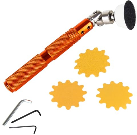 O'SKOOL Drechsel-Schleifer-Set, mit drehbarem Kopf für Innenkurven, 50 mm Schleifpad, Aluminiumgriff, 30 Stück Schleifscheiben #80/#150/#220