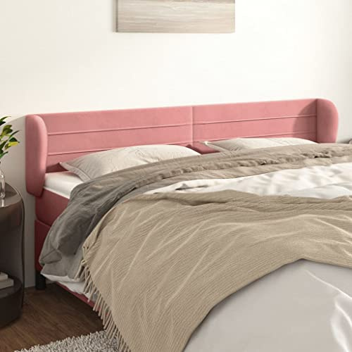 zylophax Kopfteil mit Ohren Rosa Samt 183x23x78-88 cm, gepolstertes Wandkissen mit Rückenlehne, Montagezubehör für Bettgestell, komfortable Stütze zum Anlehnen im Schlafzimmer