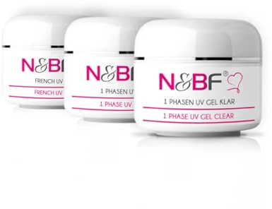 NAILS FACTORY | N&BF UV Gel All-in-One Sparset 3x15ml | 1 Phasen Gel Pink | 1-Phasen-Gel Klar | French UV Gel | Made in DE | Probeset für Gelnägel | 3-in-1 Nagelgel Vorteilsset säurefrei | Sparpaket