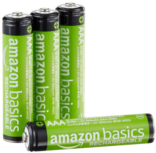 Amazon Basics AAA-NiMH-Akkus, wiederaufladbar, 800 mAh, bis zu 1000-mal aufladbar, vorgeladen, 4 Stück
