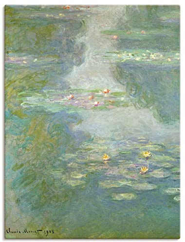 ARTLAND Wanddeko Leinwand Bilder Wandbild See Teich Wasser Pflanzen Blumen Seerosen 1908 Impressionismus Claude Monet T6YD