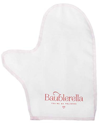 Baublerella | Glitzy Glove | Jewelry Polishing Cloth Mitt | Anti-Tarnish | Safe on Silver, Gold, and Brass | Handcrafted Mitt, White/Pink, One Size Fits All