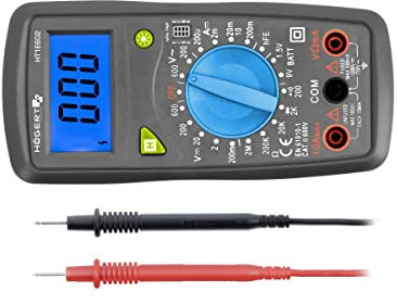 Högert Technik - Misuratore digitale multifunzione I multimetro fino a 600V / 10A I Schermo LCD I Rivestimento in gomma I Ergonomico e Compatto I Cavo di misurazione I HT1E602