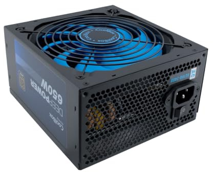 CoolBox DeepPower 650 - Fuente de Alimentación PC 650W 80 Plus Bronze, Full Range, ATX, hasta 85% de Eficiencia, PFC Activo, Ventilador UltraSilencioso de 14cm, Color Negro