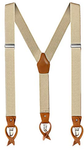 Anshili Bretelles pour Homme avec 3 Clips 6 Boutonnières en Forme de Y 3,5 cm de Large (Beige)