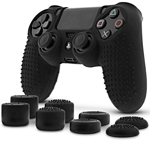 Fosmon Coque Housses de protection en Silicone pour PS4 DualShock Manette Contrôleur FPS PRO Thumbstick Joystick Analog,Pouce thumb Grip Caps poignées étui Housse pour PlayStation 4/PS4 Slim/Pro-Noir