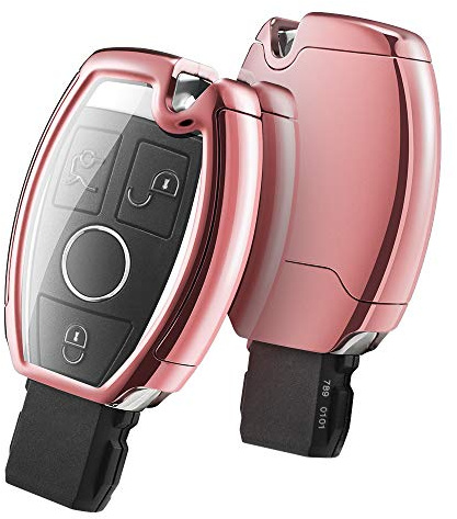 OATSBASF Autoschlüssel Hülle für Mercedes Benz, Schlüsselhülle Cover für Mercedes Benz W204 W211 2-3 Keyless Tasten A B C E Class (Roségold)