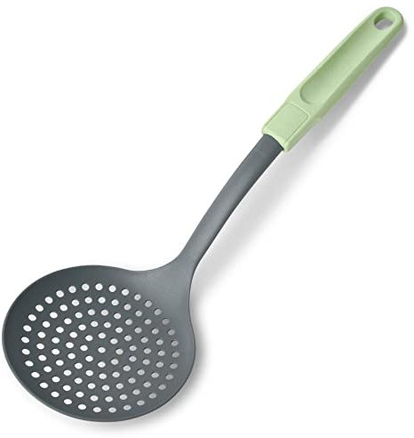 Fackelmann Ecolution Abseihlöffel – Schaumlöffel aus Holzfasern und Bio-Kunststoff – 34 cm x 11,5 cm große Schöpfkelle in Mintgrün/Steingrau