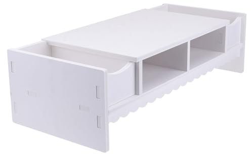 STOBOK Monitorständer mit Schublade Laptop PC Monitor Riser Rack Halter Schreibtisch Organizer Tisch Ablage Schrank Holz weiß