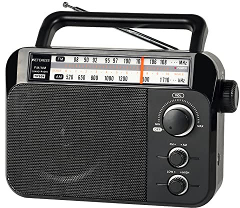 Retekess TR604 Portable Radio,FM AM Radio,Large Display and Knob,Large Speaker,Clear Sound,Headphone Jack,Radios Mains and Battery,Easy to Use for Elderly (Black)