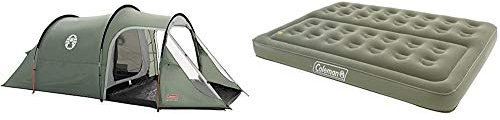 Coleman Coastline 3 Plus 3 Man Tent - Green/Grey & Comfort Double Flocked Surface Inflatable Camp Air Bed - Green, 188 x 137 x 22 cm