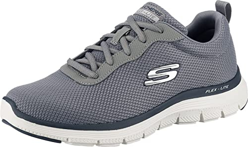 Skechers Men's Flex Advantage 4.0 Providence Sneaker, Grey Mesh/Pu/Navy Trim, 9 UK