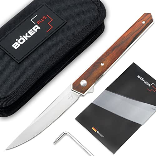Böker Plus PLUS Kwaiken Air Cocobolo - edles Taschenmesser für Damen und Herren - extrem scharfes Einhand-Messer mit VG-10 Klinge 9 cm Braun