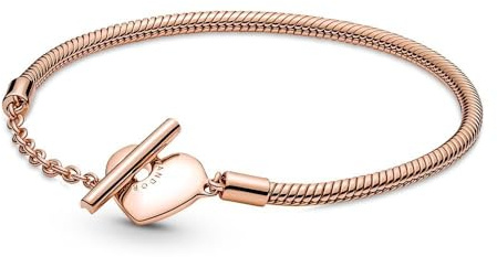 Pandora Moments Snake chain 14k rose gold-plated T-bar heart bracelet, 21