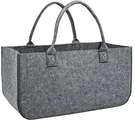 UISEBRT Lot de 4 Sac en Feutre Bois de cheminée avec poignées de Transport, Panier a Bois, Sac à provisions, journaux, bûches, 25 x 25 x 50 cm, Gris