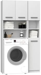 ADGO Marpol Juego de baño de 30 x 96 x 183 cm, armario para lavadora + estante de baño, cubierta para lavadora, armario alto para baño (envío en 2 paquetes), color blanco