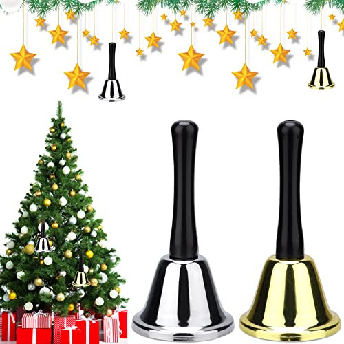 Amzeeniu Weihnachtsglocke Tischglocke Resturant Service Glocke 2 Stück Weihnachtshandglocke 6.5 x 13cm,Handglocke lauter Klang,für Schule, Abendessen am Empfang, Hotelservice,Weihnachtsmannkostüm