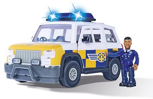 Simba - Sam le Pompier - 4 x 4 Police - Veicolo 19 cm + Figura articolata - Funzioni sonore - 109252578038, Bianco