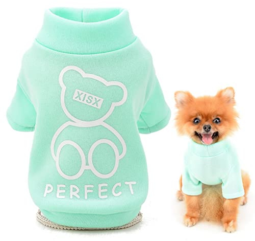 SMALLLEE_LUCKY_STORE Simpatico cartone animato cucciolo felpa in pile pullover maglioni per cani di piccola taglia media gatto Yorkie Chihuahua gattino caldo autunno inverno vestiti, verde, M