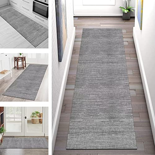 Teppich Läufer Lang Flur Küche Grau rutschfest Waschbar Küchenläufer Modern Teppichmatten 70X200CM Polyester Korridor Teppichläufer Flur Wohnzimmer Schlafzimmer Schmutzfangmatte Breite 40cm – 120cm