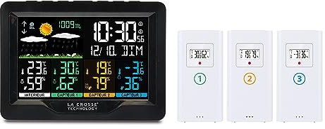 La Crosse Technology - WS6204 Funk-Wetterstation mit 3 Thermo-/Hygro-Sensoren – Schwarz (Schwarz, Weiß)