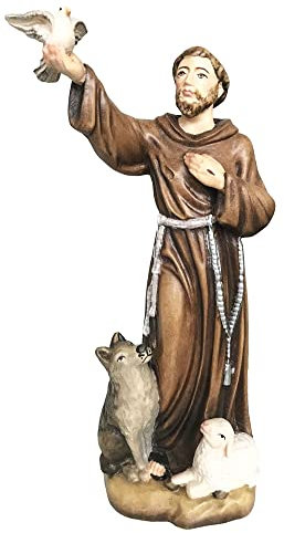 JS Garten Deko Heiligenfigur Heiliger Franziskus H 12 cm Franz von Assisi Holzfigur Holzstatue Statue aus Ahornholz von Dolfi