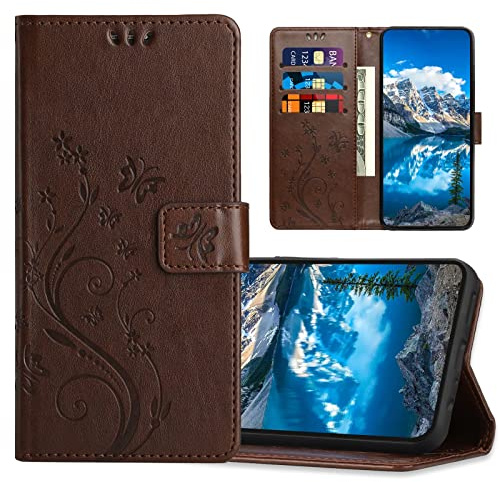 JZASES Fodral för Samsung Galaxy S9, PU Läder Magnetisk Plånboksfodral med 3 Kortplatser, Vikbart Mobiltelefonfodral för Samsung S9, Brunt