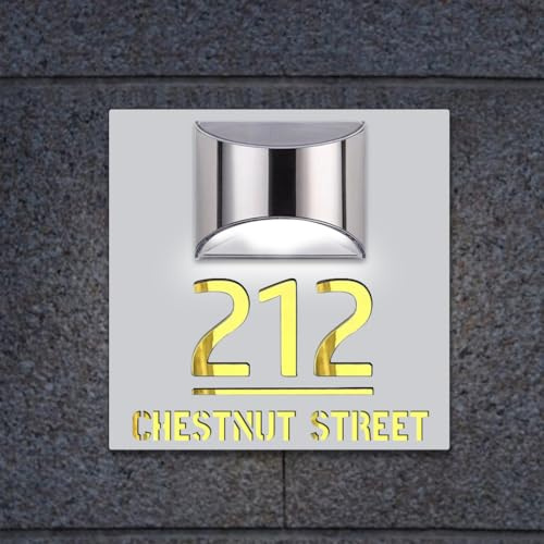 Targa solare a LED personalizzata per casa, indirizzo esterno, numeri indirizzi di casa, nome via illuminato a LED, contemporaneo, per casa, ufficio, hotel, quadrato (Indirizzo Plaque-A)