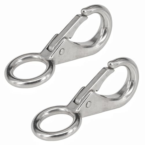MAMDAFAON Fixed Spring Snap Hook,Quick Release Shackles with Fixed Round Ring Marine Boat Eye Clip Carabiner Yacht Sailing Hook Hardware(2PCS,83mm)