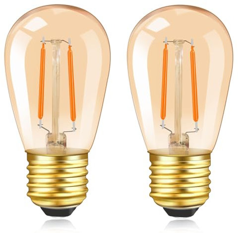 Caldarax 2 Stück E27 LED Warmweiss 1W Edison Vintage Glühbirne Ersetzt 10 Watt Glühlampen, Warmweiß 2200K Retro Amber S14 Leuchtmittel Filament LED E27 Nachtlicht Birnen, Nicht Dimmbar