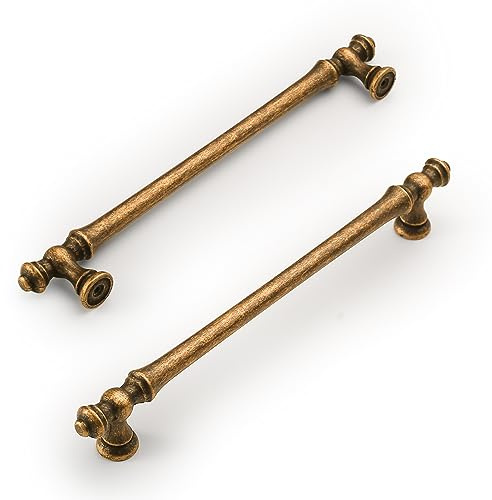 Amerdeco 6 Stück Vintage Schrankgriffe Antik Messing Griffe Möbel Möbelgriffe 160mm Lochabstand Türgriffe küche Schubladengriffe küchengriffe Vintage Griffe für Bronze Küchenschränke……