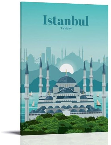GAJUST Reise-Vintage-Poster, Reise nach Istanbul, Leinwanddruck, Kunstposter, Rahmen, 60 x 90 cm