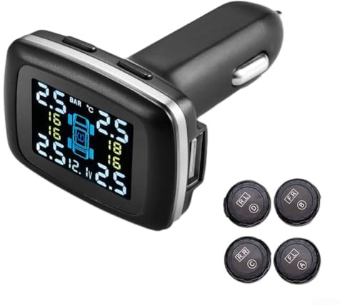 RANRAO TPMS, drahtloses TPMS-Reifendruckkontrollsystem + 4 externe Sensoren, LCD-Display für Auto (extern)