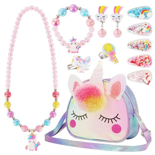VGMANNTA Set Gioielli Unicorno per Bambina - Bracciale, Orecchini, Anelli, Collana, Accessori per Capelli - Regalo 4-8 Anni