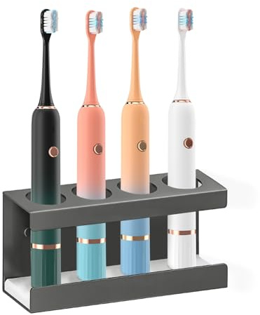 Minicoco Electric Toothbrush Holder Wall Mounted Black Toothbrush Holders for Bathroom 4 Slots Electric Toothbrush Stand with Diatomite Dish，Suitable for Placing Electric Toothbrush Holder Charger