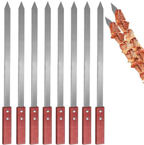 Kebab De Acero Inoxidable FaJoek 8 Piezas Pinchos Barbacoa 40cm Pinchos Barbacoa De Metal Planas, Reutilizables Brochetas Barbacoa, Palos De Brocheta para Brochetas, Fruta, Fiesta De Grill