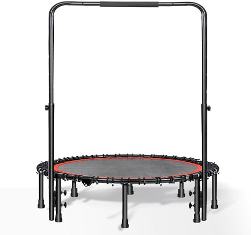 OUUTMEE 48-Zoll-Fitness-Trampolin für Erwachsene Fitness-Hüpfer, Sprungübungen, Körperformung red